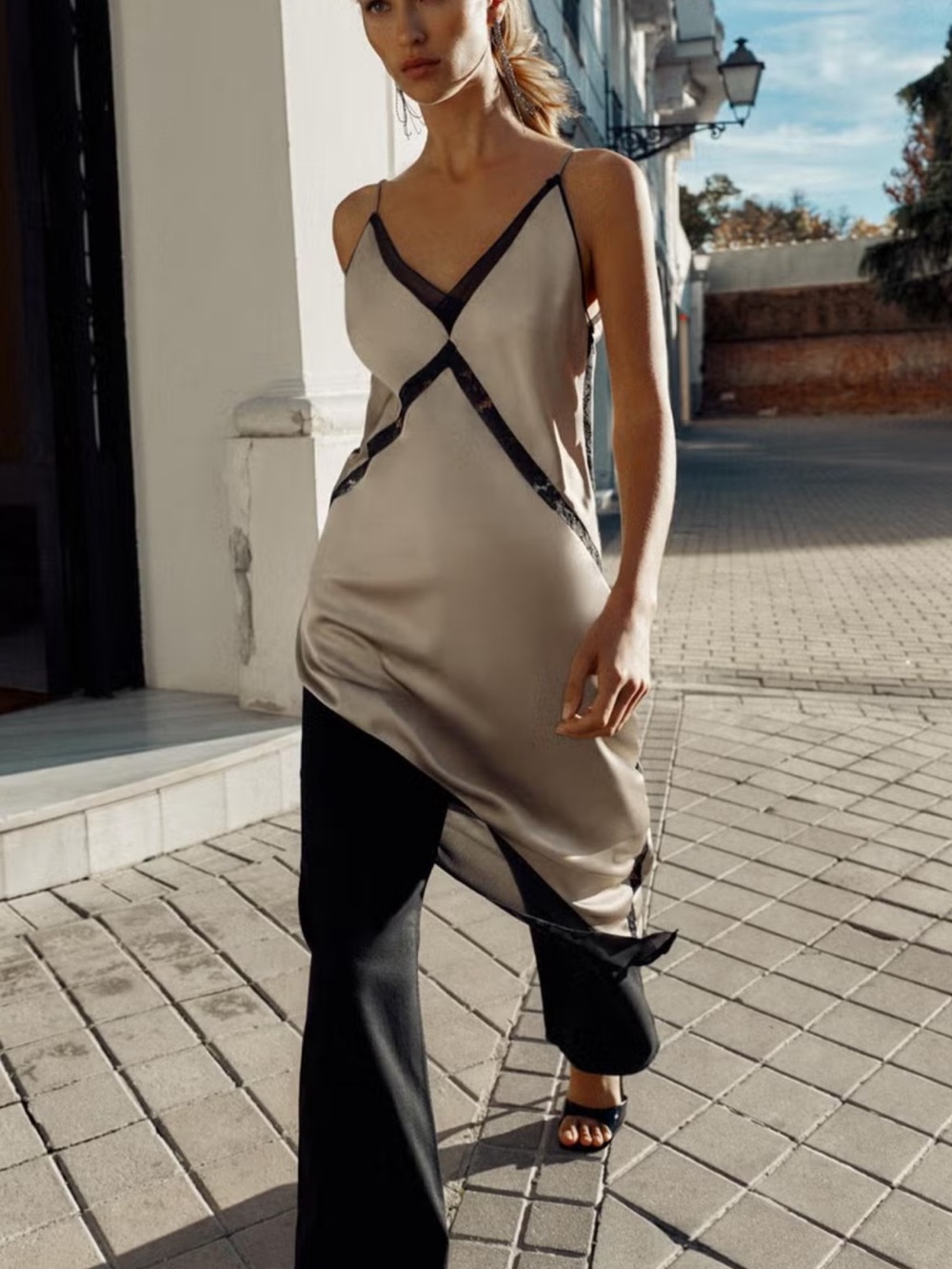 Zara Champagne Slip Dress with Black Contrast Trim - Picture 11 of 11